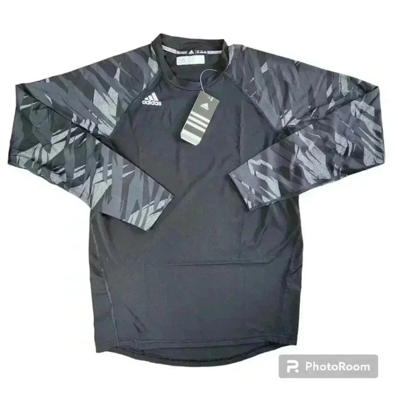 Adidas Techfit climacool black patterned compression workout gym LS shirt XL/2XL - Picture 1 of 7